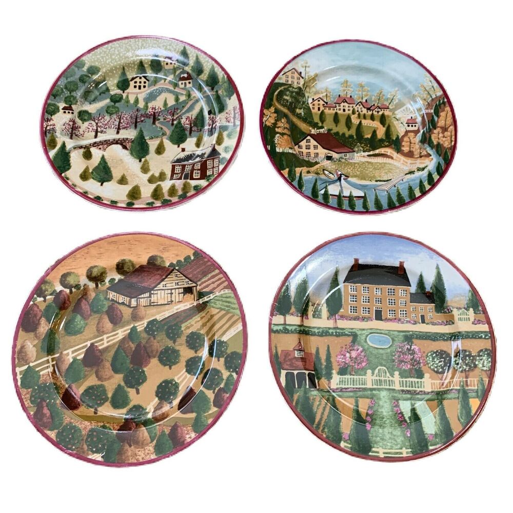 Gear Cottagecore Plates Dessert Four Seasons Block Country Village Set 4 Vintage